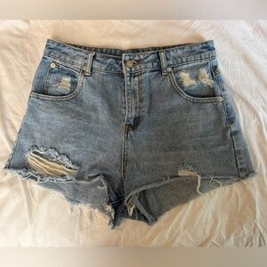 Princess Polly Distressed Denim Shorts - Light Blue